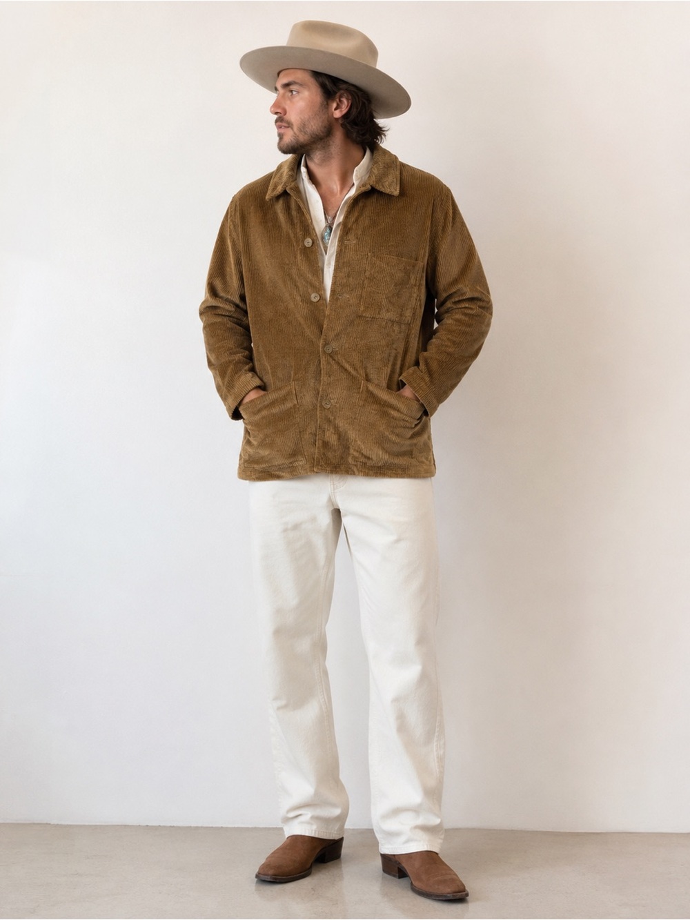 Vintage Corduroy Chore Jacket Brown Southwestern Ranch Western Overshirt Men’s L